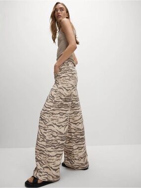 Marks & Spencer Wide Leg Printed Lounge Pants in Beige Tiger Stripe